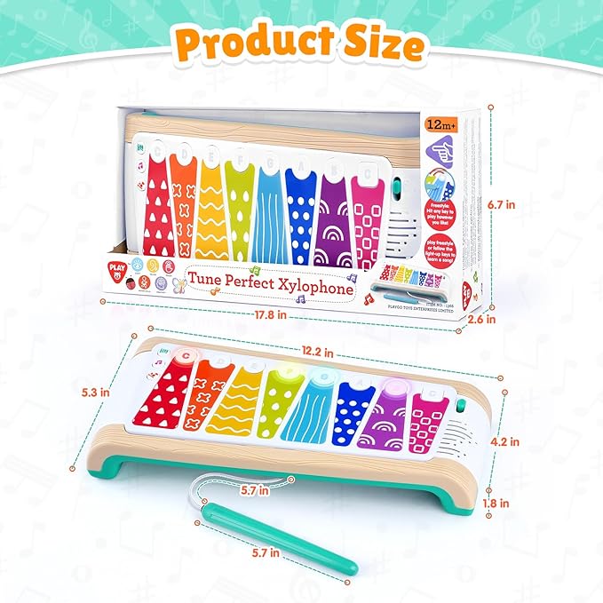 PLAY Touch Xylophone Piano Musical Toys for Toddlers 1-3 with Pen and Lights, Music Instruments Learning Toys for Babies Boys Girls Gifts, Built-in Songs Teaching & Batteries, Imitation Wood Grain