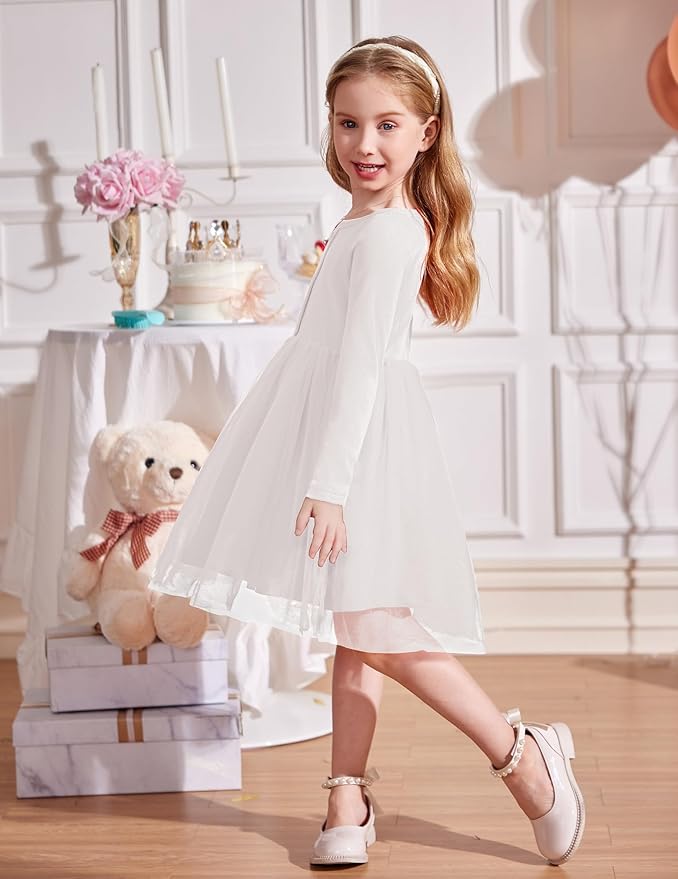 Arshiner Toddler Girls Tutu Dress Long Sleeve Fall Winter Button Front Party Tulle Dresses 2-8Y