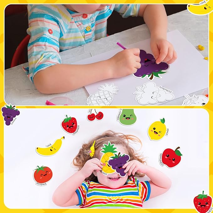 36 Set Fruit of The Spirit Crafts for Kids Color Your Own Fruit Magnets Decor DIY Christian Religious Craft Kit Cute Fruit Fridge Magnets for Classroom Sunday School VBS Coloring Activity