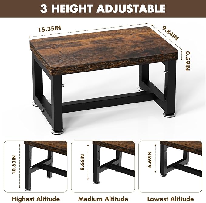 Step Stool, Height-Adjustable Wooden Step Ladder Metal Foot Stool Small Kitchen Stool Helper for Toddler Adults Elderly, Ladder Chair for Home Bedside Bathroom Sink Potty-Black
