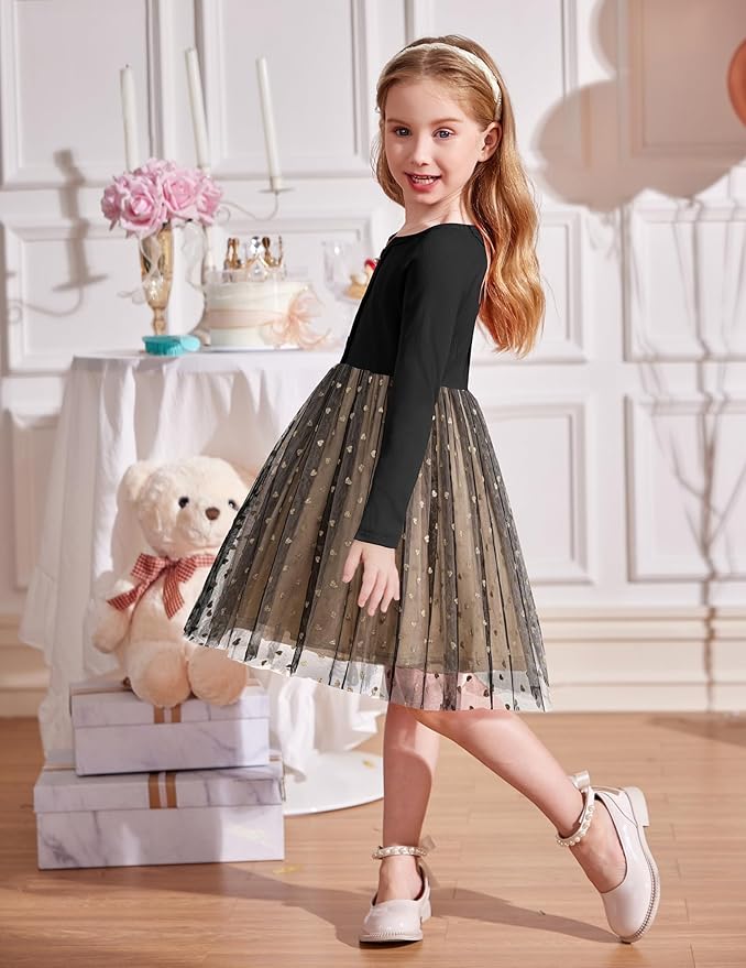 Arshiner Toddler Girls Tutu Dress Long Sleeve Fall Winter Button Front Party Tulle Dresses 2-8Y