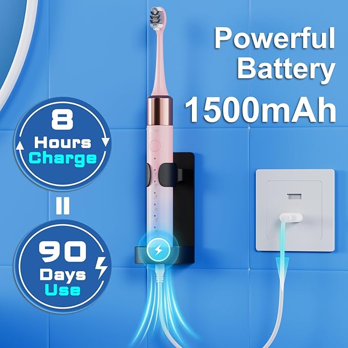 Portable Electric Soft Toothbrush with Travel Case, 90-Day Largest Battery Life, 10 Brush Heads, 5 Modes Deep Clean, Ergonomically-Designed for Enhanced Comfort - Ideal Gift for Adults & Kids