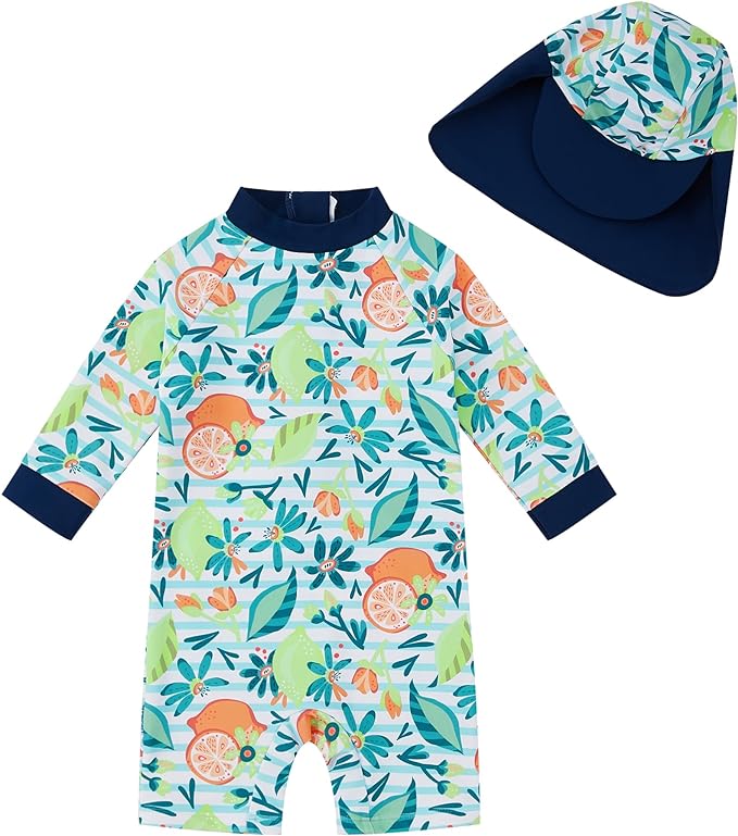 upandfast Baby/Toddler Swimsuit UPF 50+ Sun Protection One Piece Zipper Bathing Suit with Sun Hat Infant Beach Swimwear