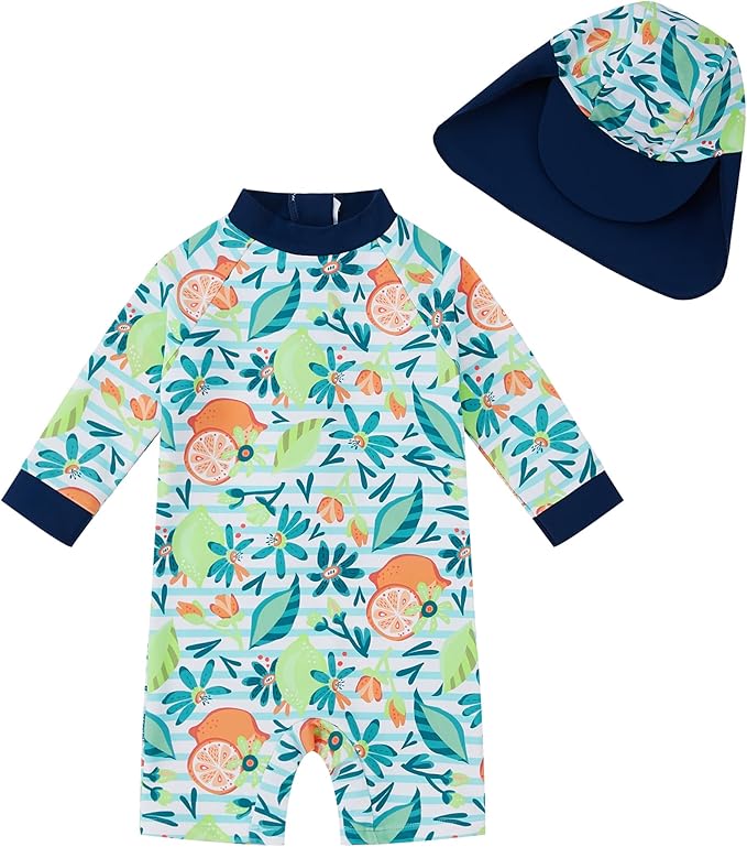 upandfast Baby/Toddler Swimsuit UPF 50+ Sun Protection One Piece Zipper Bathing Suit with Sun Hat Infant Beach Swimwear