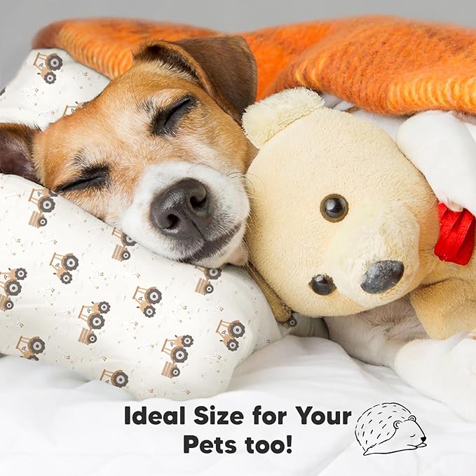 Toddler Pillow with Pillowcase - 13x18 My Little Dreamy Pillow, Organic Cotton Toddler Pillows for Sleeping, Kids Pillow, Travel Pillows, Mini Pillow, Nursery Pillow, Toddler Bed Pillow (Tractor)