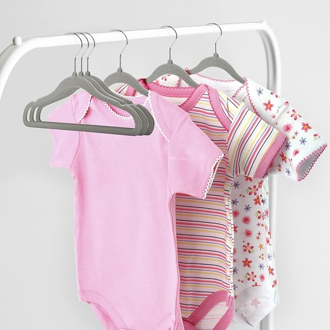 Kids Velvet Hangers 30 Pack, 11 Inch Size Non-Slip Baby Hangers, Space-Saving Nursery Hangers, Perfect Infant/Toddler Clothes Hangers for Daily Use(Grey)