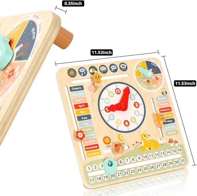 TOOKYLAND Kids Daily Calendar Montessori Educational Wooden Learning Toys My Calendar Clock Wooden Toys for Toddler Kids