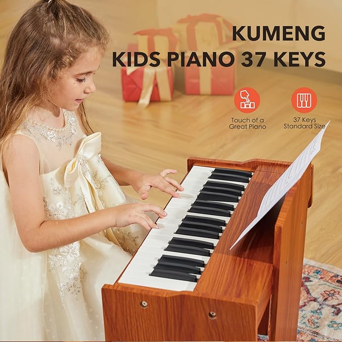 Kids Piano Keyboard, 37 Keys Digital Piano for Children, Toddler Music Educational Instrument Toy Wood Piano for 2+ Girls and Boys (brown)