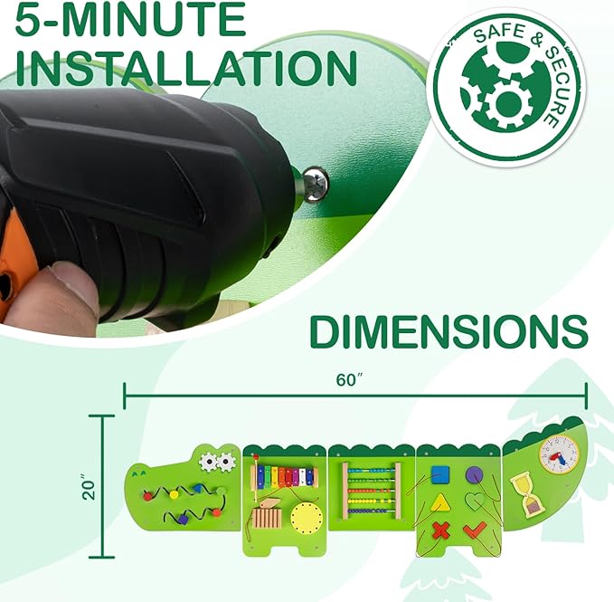Monläurd® Crocodile Montessori Busy Board,Sensory Board,Educational Toys,Activity Cube,Wall Toys,Daycare Furniture,Playroom Furniture,Interactive Toys,Wooden Toys,Learning Toys,Boys and Girls 6 M+