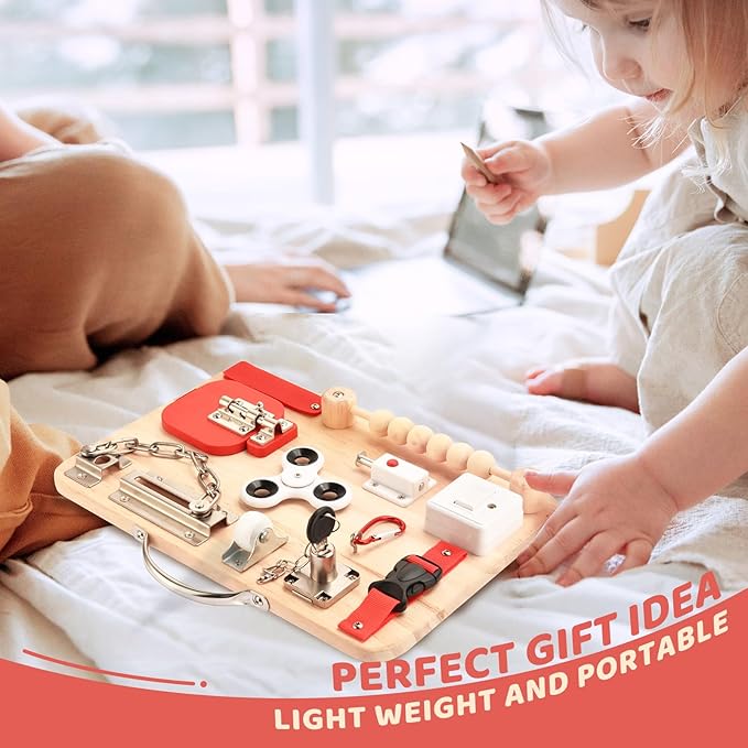 Potatomato Montessori Busy Board for Toddlers - Wooden Educational Fidget Toys - Autism Sensory Products - Activity Board for Kids Baby Boys Girls, ADHD- Fine Motor Kids Travel Toys