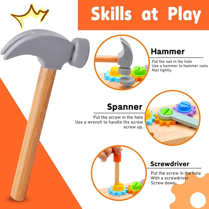 Wooden Tool Set Montessori Toys for 2 3 4 5 Year Old Boy, 29Pcs Stem Toys Toddler Educational Toys Age 2-3, Tool Bench Pretend Play Construction Learning Toys for Toddler Birthday Gifts