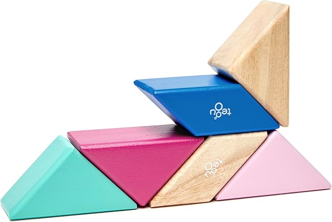 6 Piece Tegu Pocket Pouch Prism Magnetic Wooden Block Set, Blossom