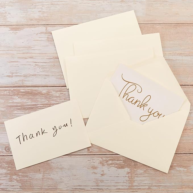50 Pack Cream A7 Envelopes with Cards 5x7 Thick Folded Cardstock and Gold Stickers for Greeting Cards, Wedding, Birthday, Invitations, Baby Showers (Cream, 5x7)