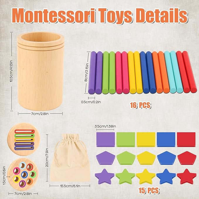 Montessori Toys for 3+ Years Old Boys Girls Toddlers Wooden Sensory Color Sorting Toys 4 5 Old Baby Fine Motor Skills Stacking Shape Sorters Educational Learning Matching Game