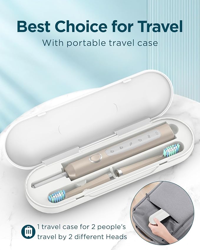 Rtauys M5 Sonic Electric Toothbrush for Adults - Rechargeable Electric Toothbrushes with 8 Brush Heads & Holder, Travel Case, Power Electric Toothbrush,3 Hours Charge for 120 Days - Champagne Gold