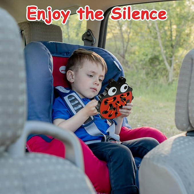 Sealive Wooden Lacing Toys for Toddlers - Fun Learning Activity for Preschoolers | Develop Fine Motor Skills | Durable Montessori Toy for Travel (Ladybug)