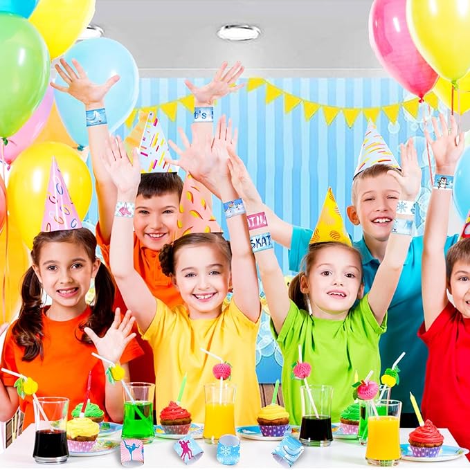 48 PCS Ice Skating Skate Slap Bracelets Party Favors, Ice Skating Wristbands Bracelets Goodie Bag Fillers for Winter Ice Skating Birthday Party Decorations Supplies for Kids Boys Girls