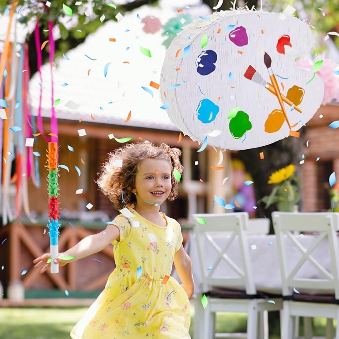 15.7 Inch Art Palette Piñata Small Paint Art Piñata with Piñata Stick Confetti Blindfold for Boys Girls Birthday Party Art Painting Party Favors Classroom Prizes Stocking Stuffers Paint Party Supplies