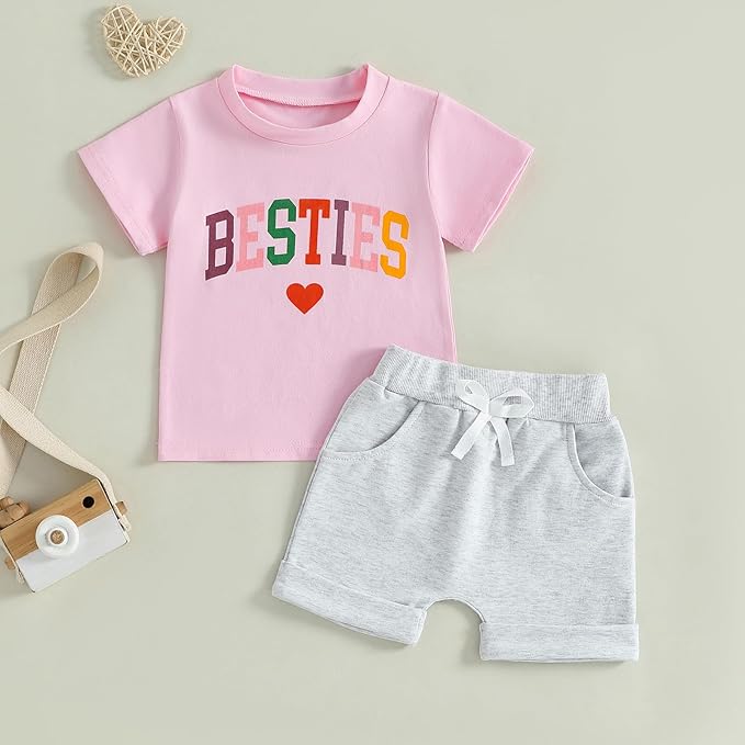 Douhoow Baby Girl Outfits Letter Print Short Sleeve Baby Girl Tops and Toddler Shorts 2 Pcs Girls Summer Clothes