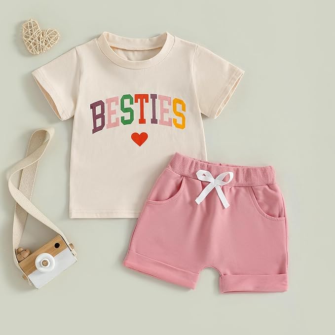 Douhoow Baby Girl Outfits Letter Print Short Sleeve Baby Girl Tops and Toddler Shorts 2 Pcs Girls Summer Clothes