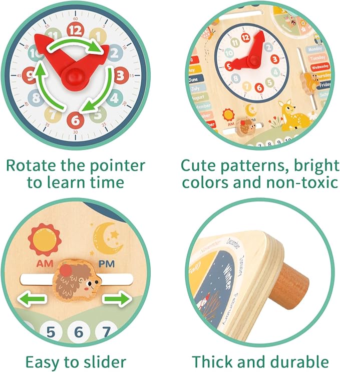 TOOKYLAND Kids Daily Calendar Montessori Educational Wooden Learning Toys My Calendar Clock Wooden Toys for Toddler Kids