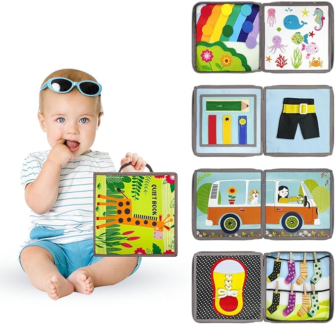 Quiet Book for Toddlers, Busy Book Montessori Toys with Preschool Learning Educational Activities for Boys & Girls,Toddler Book Activity for Car Travel Must Have Trip Essential