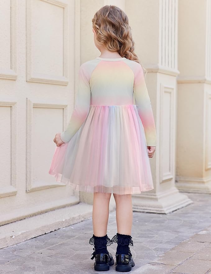 Arshiner Toddler Girls Tutu Dress Long Sleeve Fall Winter Button Front Party Tulle Dresses 2-8Y