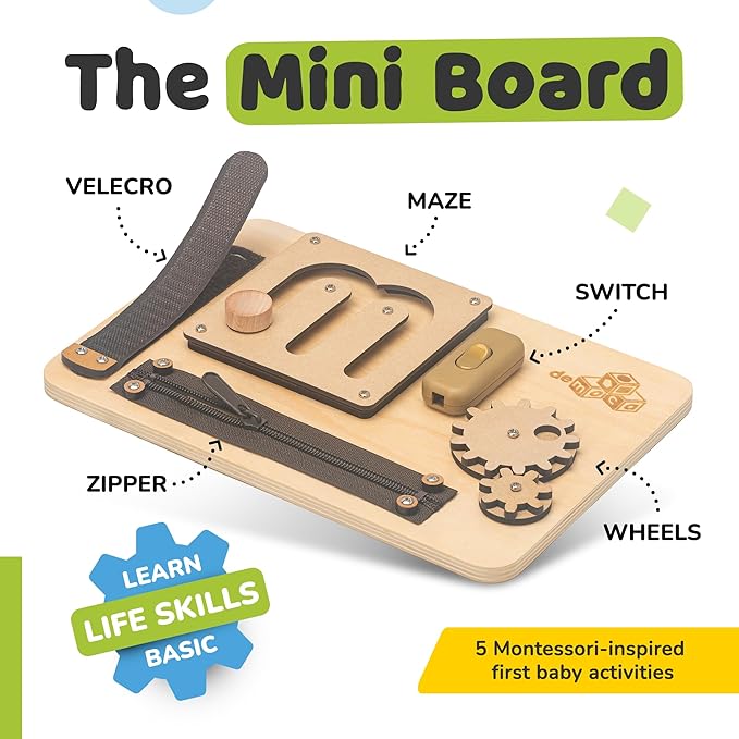 deMoca Montessori Busy Board for 1 Year Old, Sensory Airplane Toys for Toddlers 1-3, Plane Travel Toy with Educational Activities for 1 2 3 Year Old, Gift for Boys and Girls, Packaging May Vary