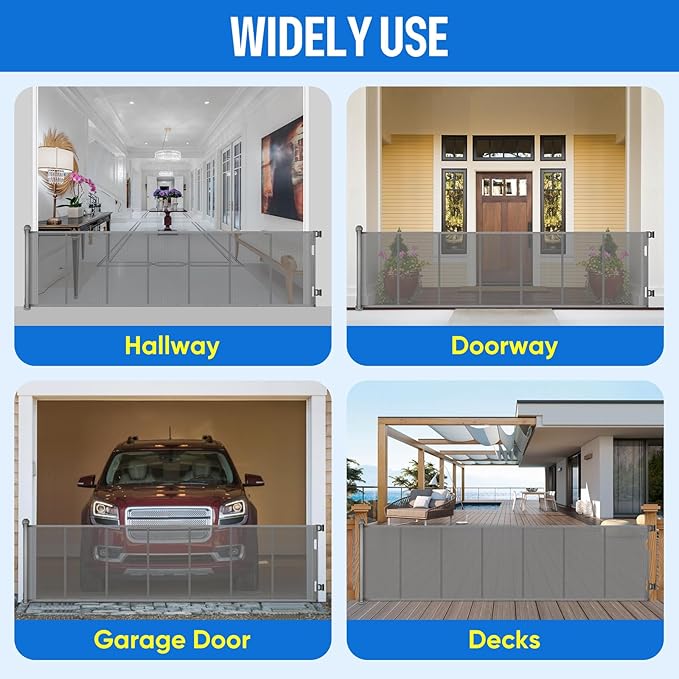 34X120” Extra Wide Safety Retractable Baby Gate, Extra Wide Safety Kids or Pets Gate, 34” Tall, Extends to 120” Extra Wide, Built-in Reinforce Strip Mesh Safety Dog Gate for Stairs,Doorways, Hallways