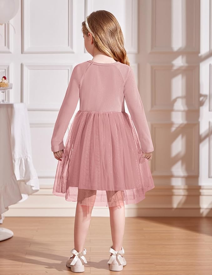 Arshiner Toddler Girls Tutu Dress Long Sleeve Fall Winter Button Front Party Tulle Dresses 2-8Y