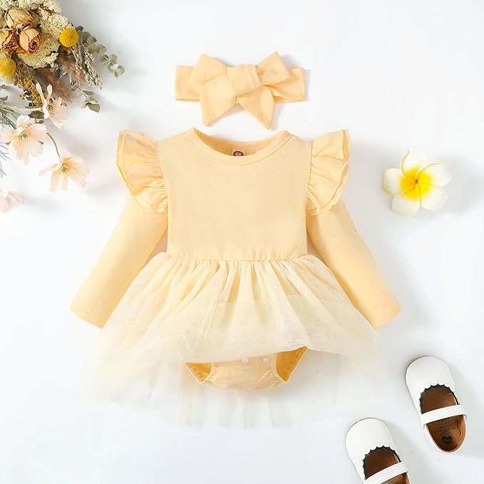 Baby Girl Ruffle Sleeve Romper Dress Outfit Newborn Princess Tulle Dresses Infant Jumpsuit Tutu Skirt Set Clothes