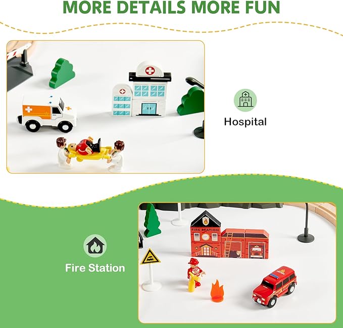153pcs Wooden Train Set, Toy Train for Boys & Girls, 6 Themed Scenarios Wooden Train Track for Toddlers & Kids, Ideal Easter Birthday Gift Toy for Kids, Compatible with Major Brands