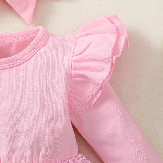 Baby Girl Ruffle Sleeve Romper Dress Outfit Newborn Princess Tulle Dresses Infant Jumpsuit Tutu Skirt Set Clothes