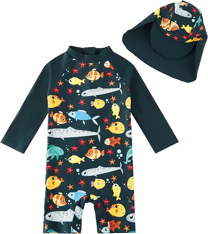 upandfast Baby/Toddler Swimsuit UPF 50+ Sun Protection One Piece Zipper Bathing Suit with Sun Hat Infant Beach Swimwear