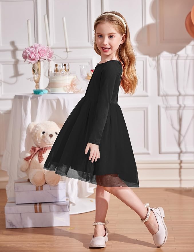 Arshiner Toddler Girls Tutu Dress Long Sleeve Fall Winter Button Front Party Tulle Dresses 2-8Y