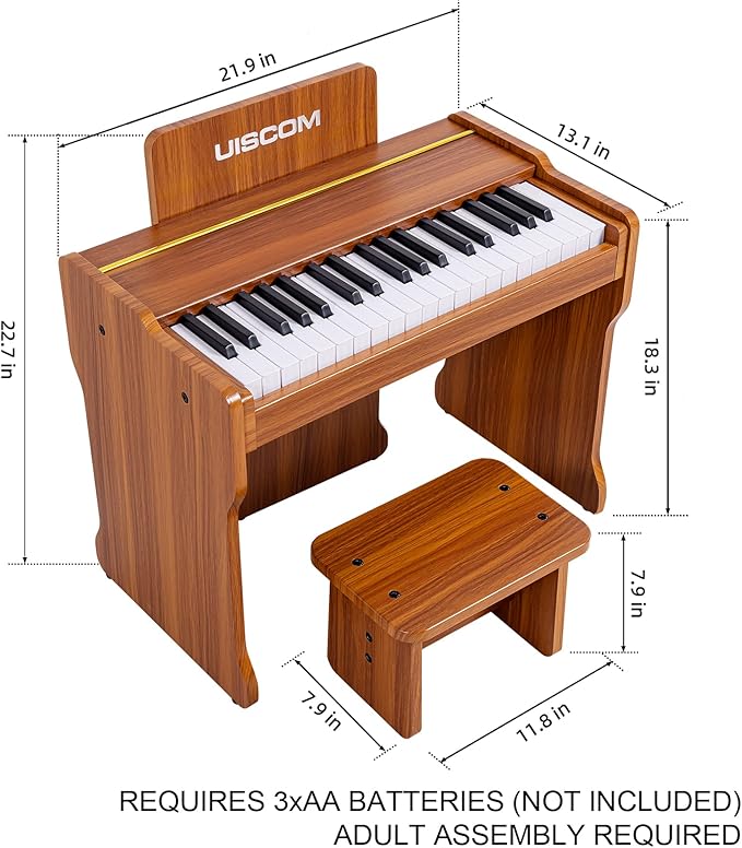 Kids Piano Keyboard, 37 Keys Digital Piano, Toddler Piano for Kids, Mini Baby Piano Toy, Kids Musical Instruments Sets, Wood Piano keyboard for kids Ages 3+,Brown