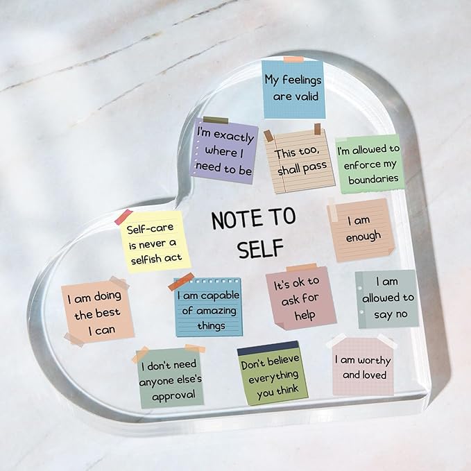Note to Self Motivational Decor - Office Acrylic Heart Gift Therapy Mental Health Print Decorations for School Counseling Office Therapy Desktop Art Decoration - School Counselor, Therapist Office Gifts