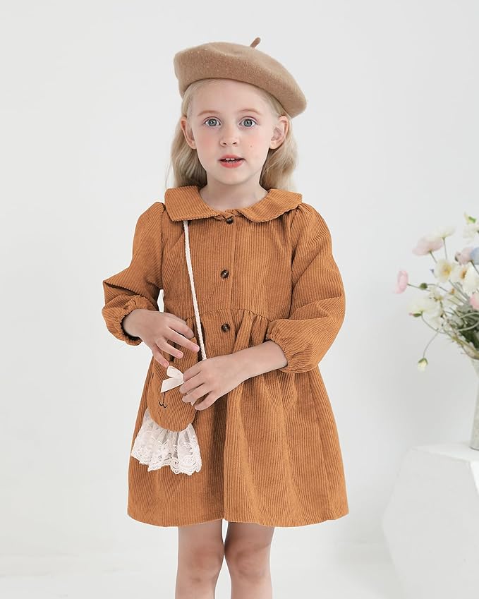Mioglrie Toddler Baby Girl Dress 2T 3T 6 12 18 24 Months Fall Winter Clothes Outfits Dresses with Cute Satchel for Baby
