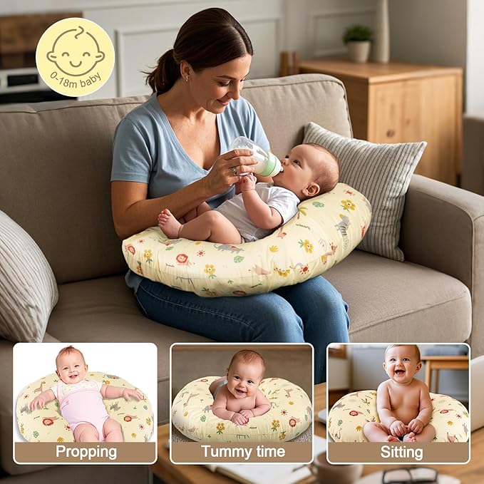 Nursing Pillow, Breastfeeding Pillows with Standard Size Removable Cover, Breast Feeding Pillow with Breathable Filling, Ergonomic Nursing Essentials for Bottle and Breastfeeding- Animal Yellow
