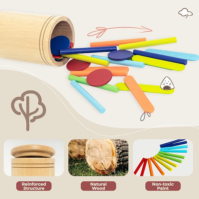 Montessori Toys for 1 2 3 Year Old: 3-in-1 Wooden Color Sorting Toys for Toddlers 1-3, Educational Fine Motor Skills Learning Toys, Preschool Baby Boys Girls Gifts for 18 Month Christmas Birthday