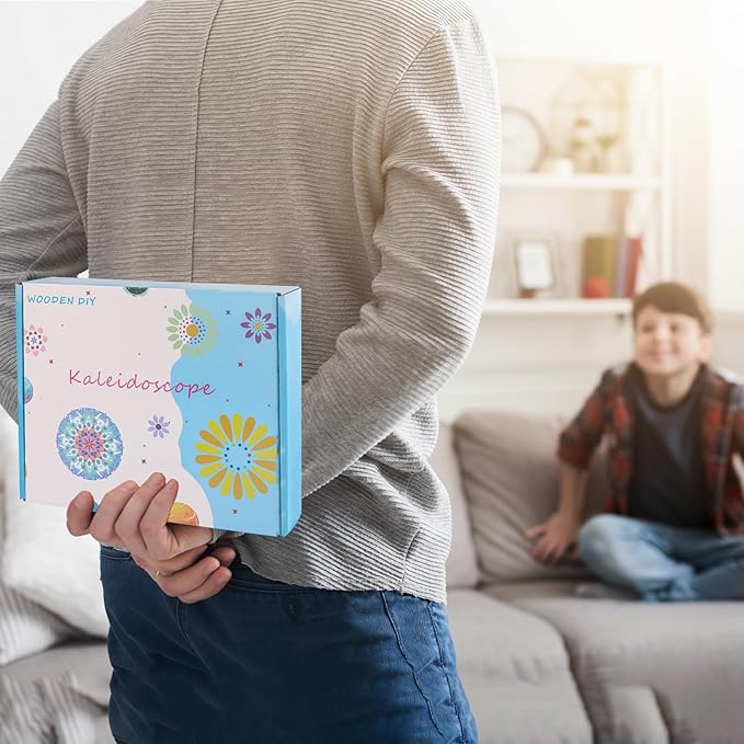 2PCS Natural DIY Kaleidoscope Kit for Kids, Newest Outdoor Classic Handmade Education Toys, Magic Wooden Rotating Kaleidoscope Making Set, Best Gift for Nature Lovers (2 Pcs Planets)