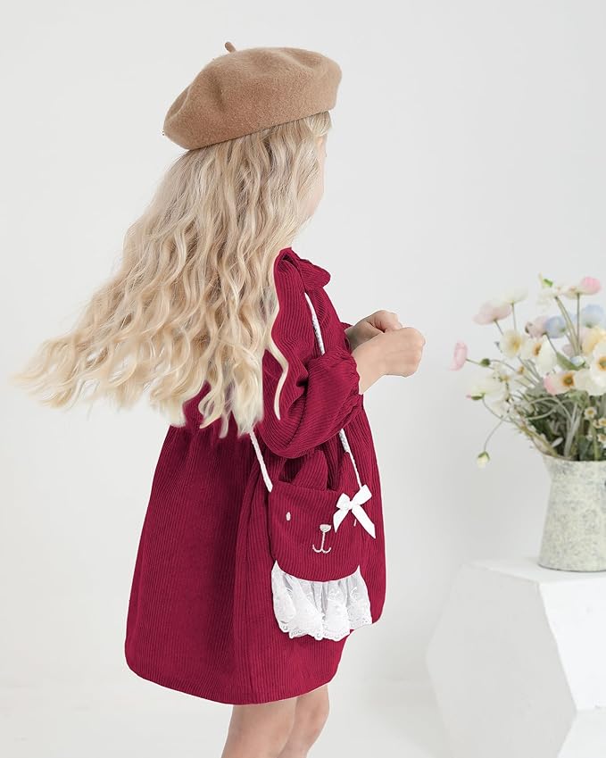 Mioglrie Toddler Baby Girl Dress 2T 3T 6 12 18 24 Months Fall Winter Clothes Outfits Dresses with Cute Satchel for Baby
