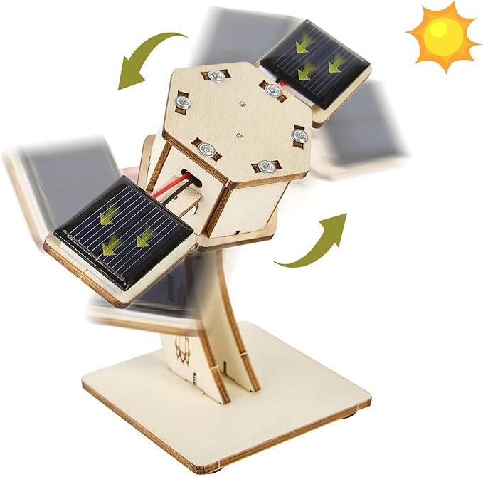 Solar Powered Wooden Puzzle,Rotating Satellite DIY Assembly 3D Construction Toy,STEM Educational Science Craft Model Kit,Wood Craft for Kids,Handmade Wood House for Children Ages 8-12