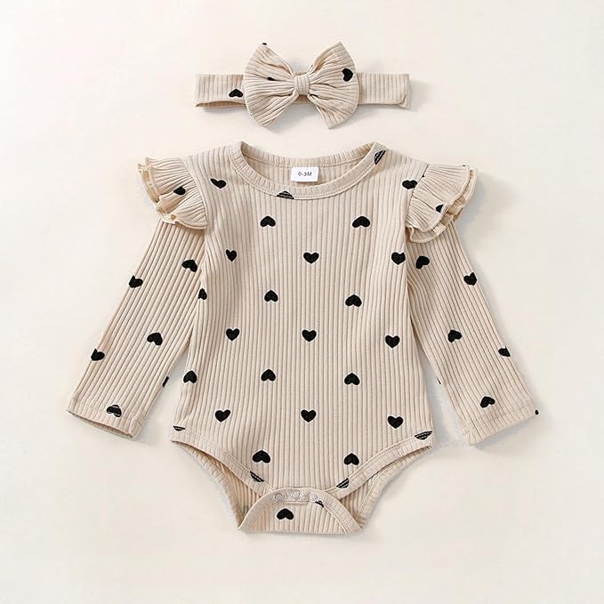 Baby Girl Clothes Newborn Infant Fall Winter Outifts Ribbed Ruffle Long Sleeve Romper Pant Outfit Set 3pcs 0-18Months