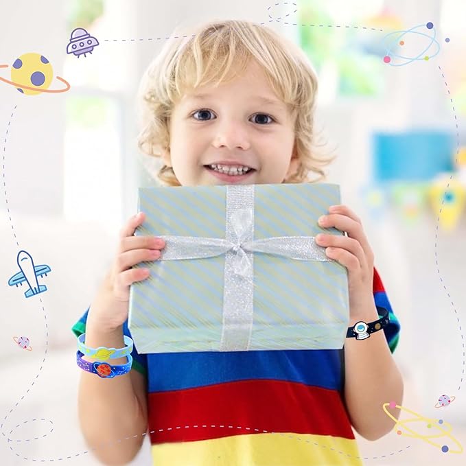 24 Outer Space Party Favors Birthday Supplies Galaxy Astronaut Silicone Bracelets Bulk Kids Boy Girl Toy Gift for Goodie Bag Stuffer Class Prize Christmas Easter Space Themed Party Favors