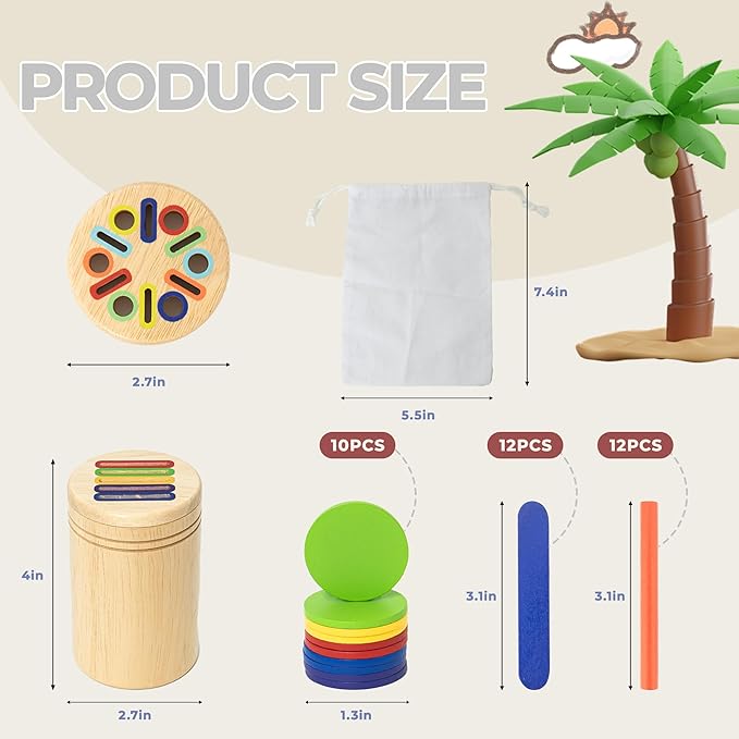 Montessori Toys for 1 2 3 Year Old: 3-in-1 Wooden Color Sorting Toys for Toddlers 1-3, Educational Fine Motor Skills Learning Toys, Preschool Baby Boys Girls Gifts for 18 Month Christmas Birthday