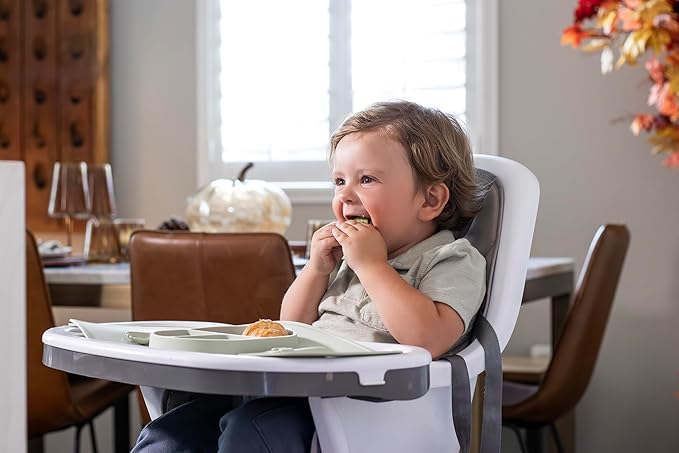 Modern Mini - Silicone Suction Plate, Baby Toddler, Divided Plate with Fork & Spoon - Unbreakable, Non-Toxic, Food Grade Silicone, Strong Suction Grip, Spill Proof, & Foldable for Travel!