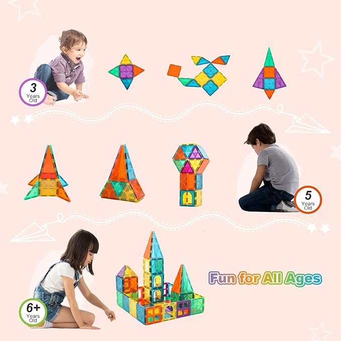 Magnetic Tiles, 96 Pcs Magnetic 3D Building Blocks Educational Magnetic Tiles Puzzle Magnets Toys for Girls Boys Toddler Ages 3+ (NF-96 Set) (NF-96)