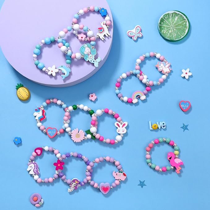 20 Psc Girls Bracelets Kids Party Favors Birthday Goodie Bag Fillers Pinata Stuffers Classroom Prize Exchange Gifts, Princess Play Jewelry Cute Animals Wooden Beads Friendship Bracelets Gifts