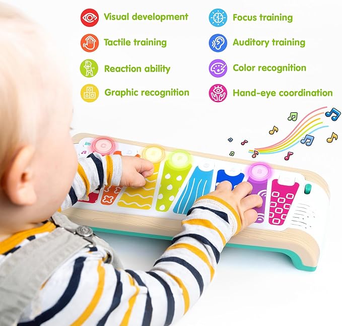 PLAY Touch Xylophone Piano Musical Toys for Toddlers 1-3 with Pen and Lights, Music Instruments Learning Toys for Babies Boys Girls Gifts, Built-in Songs Teaching & Batteries, Imitation Wood Grain